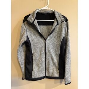 Beverly Hills Polo Club Women Fleece Zip Up Jacket Gray Black Size S